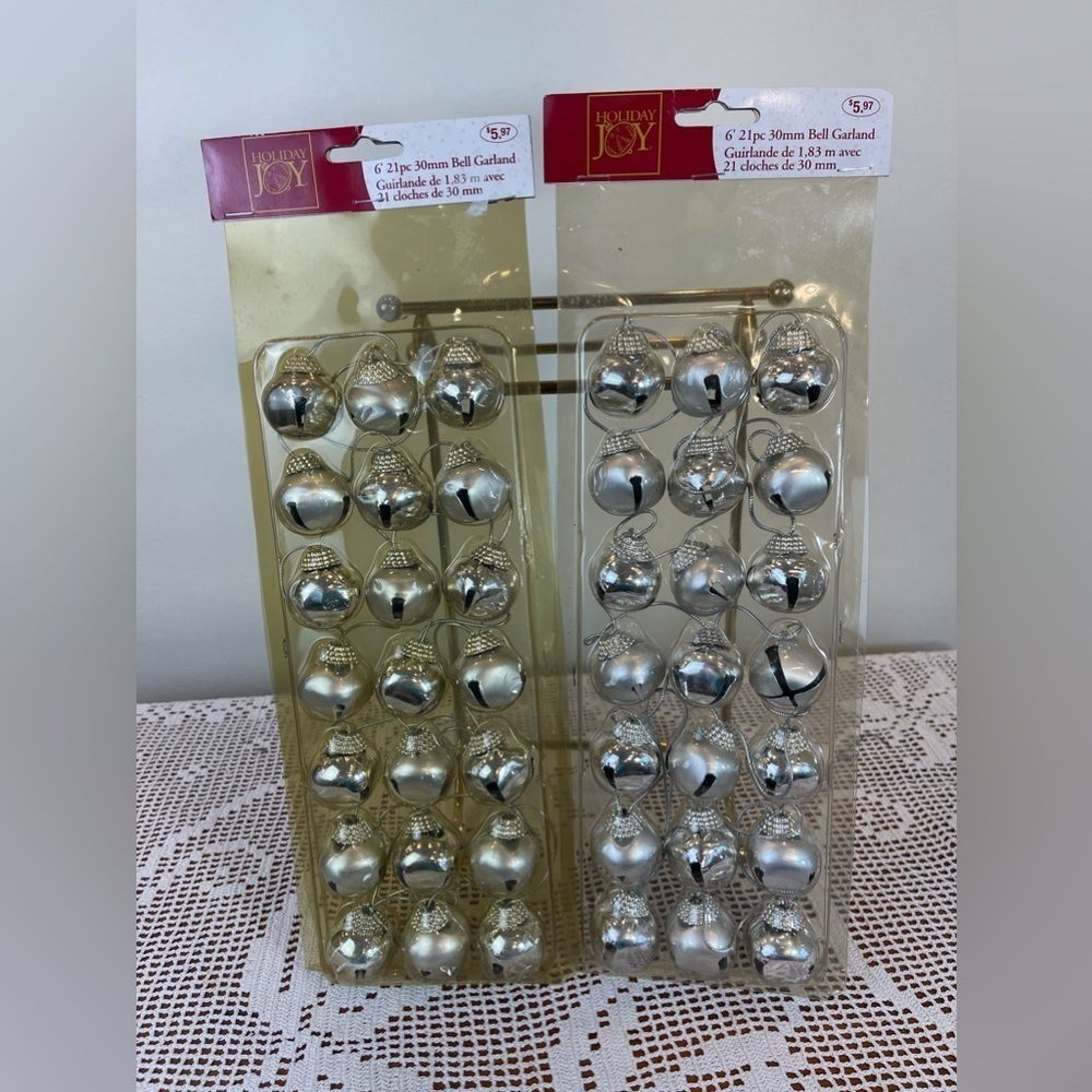 Set of 2 || Vintage Christmas silver metal bells Christmas tree garlands